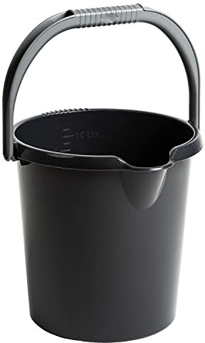 #11 Eimer mit Ausguss und Henkel - 10 Liter - schwarz - Putzeimer Haushalt Küche Bad Camping Kunststoff Eimer Haushaltseimer Wassereimer