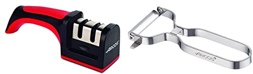 Arcos Afiladores, Afilador de Cuchillos de Mano, Hecho de ABS + TPE + Gadgets Profesionales, Pelador de Frutas Pelador de Verdura, Acero Inoxidable Cromado, Color Plata
