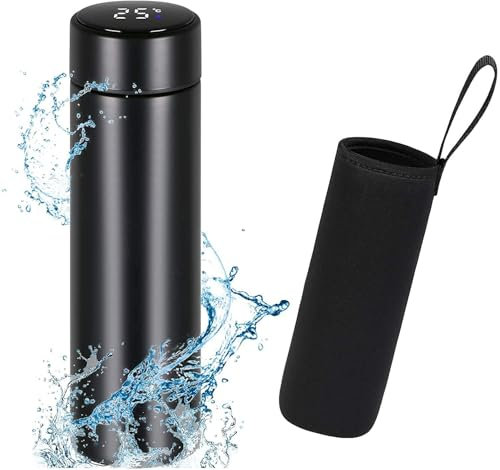 Flintronic Thermosflasche, 500 ML Wasserflasche Vakuum Isolierbecher 304 Edelstahl, LCD-Touchscreen-Temperaturanzeige, Smart Becher Dichtflasche Ideal für Hitze und Kälte