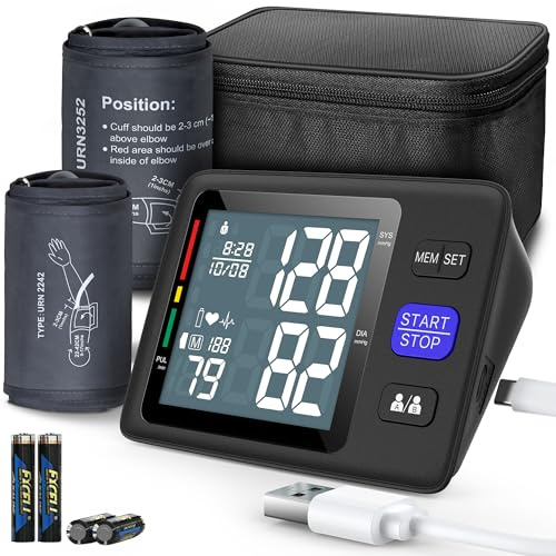 Blood Pressure Machine Upper Arm, 2 Size Cuffs M/L and XL, Medium/Large 9-17 and Extra Large XL 13-21, Accurate Automatic Digital BP Monitor, Large Backlit LCD, 2-User 1000 Memories, U85H