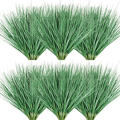 Uieke 20PCS Artificial Outdoor Plants, Fake Grass Plants UV Resistant Greenery Shrubs Faux Plastic Plants Fake Wheat Grass for Window Box Patio Front Porch Office Garden Décor (Grass)