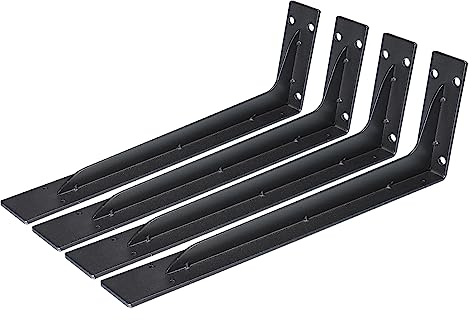 sourcing map 4 soportes de estante negros, soporte de estante de hierro de 17.3 pulgadas, soporte de estante montado en la pared para colgar en la pared para mesa, estantería, tablero de madera,