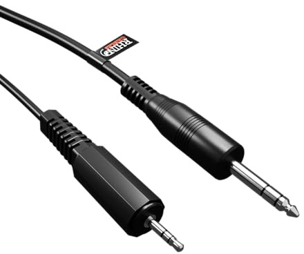 rhinocables 3.5mm to 6.35mm Jack Audio Cable TRS Stereo Aux Sound (1.8m) | 3.5mm to 6.35mm Jack Audio Cable TRS Stereo Aux Sound Lead Male Plug (6.35mm, ¼ in to 3.5mm