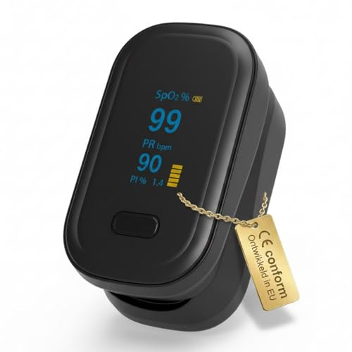 Curify Pulsoximeter Fingeroximeter – Sauerstoffsättigung Finger Messgerät für SpO2 & Pulsmesser, Digitales Blutsauerstoffmessgerät mit OLED-Display, PI-Anzeige – Für Erwachsene, Kinder & Baby