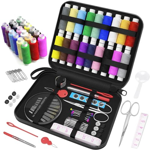 Bufomafo Mini Sewing Kit - Portable Needle and Thread Kit - Small Sewing Kits for Adults UK - Travel Sewing Kit in Sewing Kits Box - 87 pcs