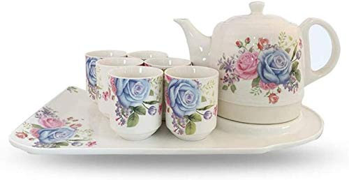 Teiera elettrica bianca senza fili in ceramica - Brocca retrò da 1,2 L, 1350 W fa bollire velocemente l'acqua per tè, caffè, zuppa, farina d'avena - Base rimovibile, Protezione contro il funzionamen