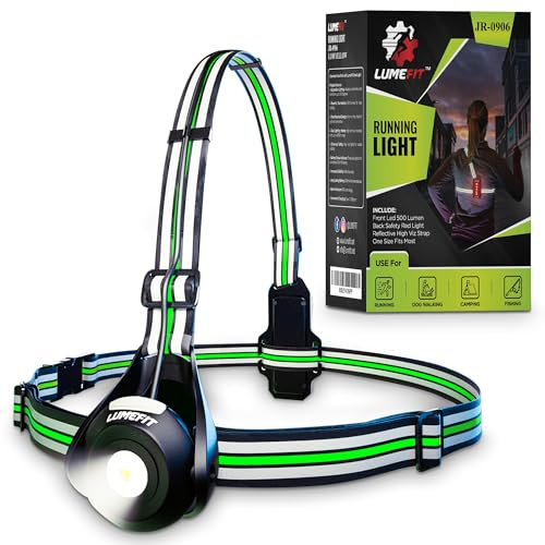 LUMEFIT Lauflicht mit Reflektoren, ideal zum Joggen und Laufen, mit 500 Lumen FrontTaschenlampe, 90° verstellbar, Laufgürtel mit rundum-Reflektoren, rotes Rücklicht, mit Akku
