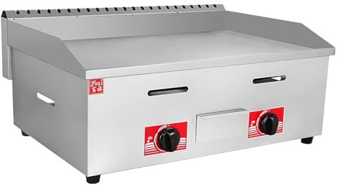 Desktop Gas Griddle, Commercial Countertop Griddle Cooking BBQ Flat Hot Plate, Rapid/Uniform Heating, Dual Control for BBQ Cooking Steak, Eggs, Pancakes
