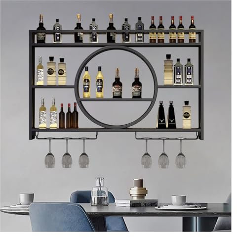 Portabottiglie Moderno da Parete Con Luce LED - Mensole Sospese per Bicchieri da Vino, Unità Bar, Espositore in Ferro Rotondo a 3 Strati per Cucina