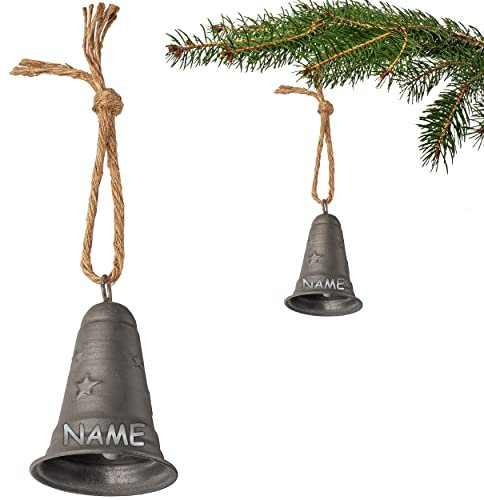 alles-meine.de GmbH Metall Glocke/Klingel Verschiedene Modelle wählbar 2 Stück - 11 cm - inkl. Name - wetterfest - Winter & Weihnachten - zum Aufhängen & Hintellen - Deko -..