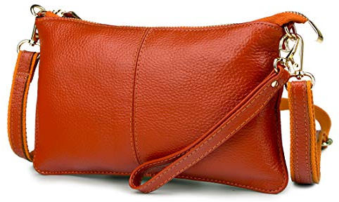Lowille Genuine Leather Clutch Wallet For Women Wristlet Envelop Crossbody Purse Card Shoulder Bag (Orange)