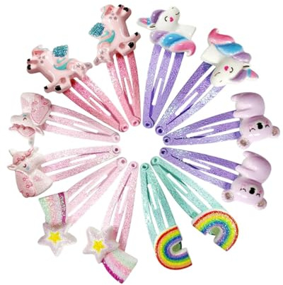 BNREOZA 12 Pcs ragazze fermagli per capelli frantumati,fermagli per capelli unicorno,fermagli per bambini del cartone animato accessori,fermagli per capelli carini per il compleanno delle ragazze