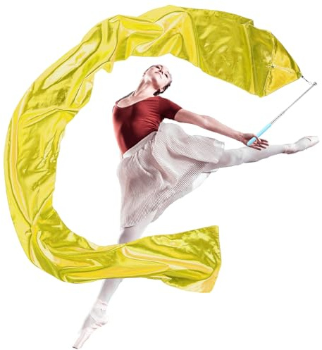 RoundFunny 98 Dance Streamer with Scalable Rod, Gymnastics Dance Ribbon Artistic Twirling Ribbon, Church Worship Adoration Dance Banner for Dancer and Church Liturgical Praise (Gold)