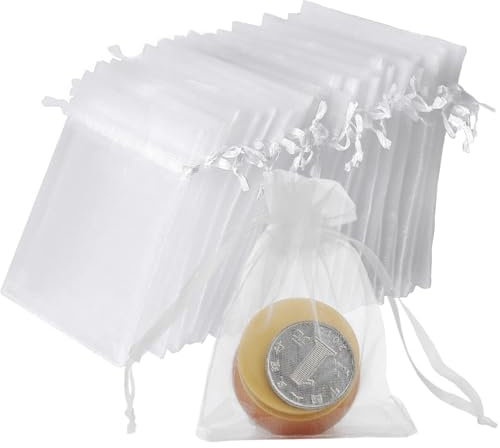 Kzouenzu 100 Pcs Sachet Organza 7 X 9cm, Pochette Cadeau En Organza, Sachets De Mariage, Pochette À Bijoux, Sachets De Lavande, Faveur De Mariage [Blanc]