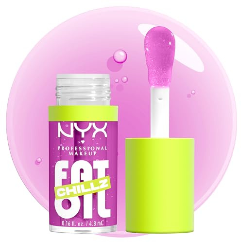 NYX Professional Makeup Gloss Labbra, Effetto Ghiaccio, Fino a 12H di Idratazione, Con Maxi Applicatore, Con Oli di Squalano, Lampone e Camemoro, Fat Oil Chillz, Tonalità Strawberry Slush, 4,8 ml