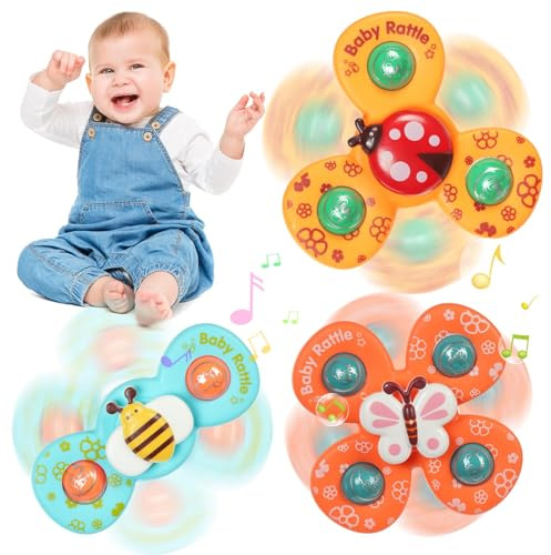 Ainiv 3 st nyckelpiga bi fjäril söta djur baby badleksaker, roterande sugkoppar, spinnergåva för småbarn, barn, flickor, pojkar