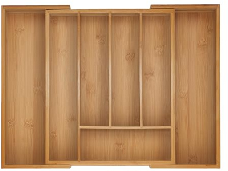 Relaxdays Besteckkasten, ausziehbarer Besteck Schubladeneinsatz, Bambus, versch. Fachanzahl, unterschiedl. Größen, Natur | ausziehbarer Besteck Schubladeneinsatz, HxBxT: 5 x 28-44,5 x 33,5 cm, Bambus