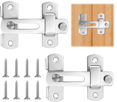 AOOSU Molla Automatica Gradi Chiavistell, 2pz Chiusura a Bullone with Screws, Serratura Scorrevole, per Porte Scorrevoli, Bagni, Legno Giardino, Finestre, Fienili, Cucine (Argento)