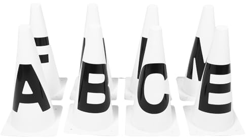 GRIRIW 8 Pezzi Set 8 Coni di Agilità in Plastica 32 CM Marcatori a Lettere per Allenamento Calcio, Coni Sportivi Resistenti per Esercizi di velocità e Marcatura Campo, Accessori per
