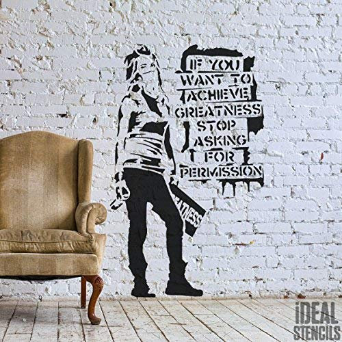 Banksy If You Want um zu Erreichen Greatness. Lebensgröße Schablone Malen Ihre Wände mit Ihren Eigene Authentisch Banksy Kunst Komplett Bemalt Größe 91x160cm