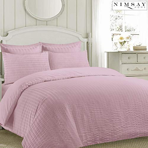 Nimsay Home Jasmine Seersucker Duvet Cover with Pillow Cases Bedding Set (Rose, Super King)