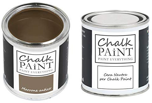 CHALK PAINT EVERYTHING Marrone Antico & CERA - Kit Pronto Vernicia e Proteggi (250 ml + 250 ml)