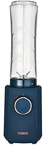 Tower T12060MNB Cavaletto Personal Blender with Tritan Smoothie Bottle, 2 Speeds, 500ml, 300W, Midnight Blue and Rose Gold