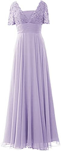 Snow Lotus Robe en dentelle Aplique Mère de la mariée en mousseline de soie à manches courtes, lilas, 42