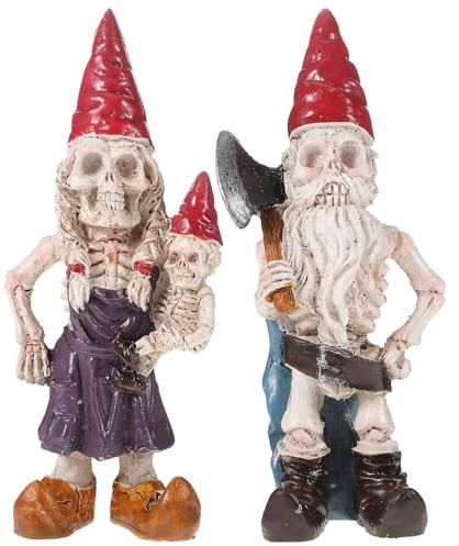 VOSAREA 2 Stücke Skelett Figuren Halloween, Garten Deko Figuren Zwerg, Draußen Harz Schädel Garten Figuren Grusel Gartendeko für Party Hof Tischdeko