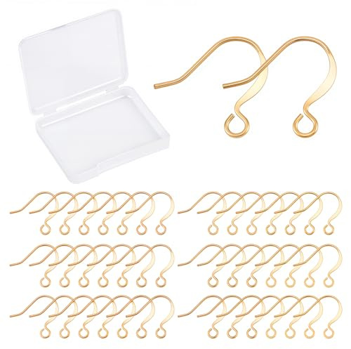 CREATCABIN 18K Vergoldete Ohrringhaken 1 Box 200 Stück Spule Und Kugel Baumeln Ohrhaken Angelhaken Messing Flache Ohrringherstellung Kit Zubehör Für DIY Ohrring Schmuckherstellung 16 x 14mm