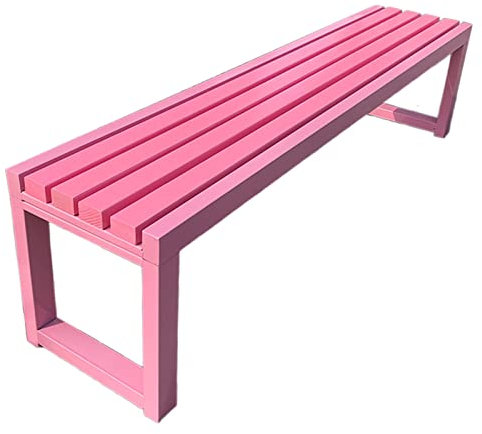 Gartenbank Ohne Lehne Schwarz Parkbank Wetterfest Massive Holzbank Mit Metallrahmen Bis 220kg Belastbar, Gartenmöbel Sitzbank Für Terrasse, Balkon (6 Farben) (Color : Pink, Size : 1.8m)