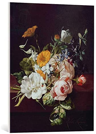 kunst für alle Leinwandbild: Rachel Ruysch Vase mit Blumen 1695 - hochwertiger Druck, Leinwand auf Keilrahmen, Bild fertig zum Aufhängen, 60x75 cm
