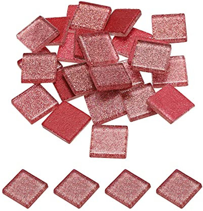 sourcing map Mosaïque Carrelage Tuile Tesselle, Verre Éclat Cristal Vrac Carré Paillettes Carreaux 2x2cm pour Maison Décoration, Artisanat, Pack de 25(100g, Rose)