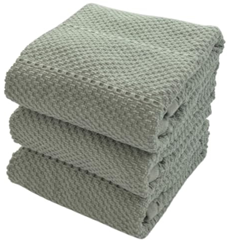 Serafina Home Sage Green Kitchen Dish Towels: 100% Cotton Cloth Soft Cleaning Drying Absorbent Textured Terry Loop, Set of 3 Multipurpose for Everyday Use