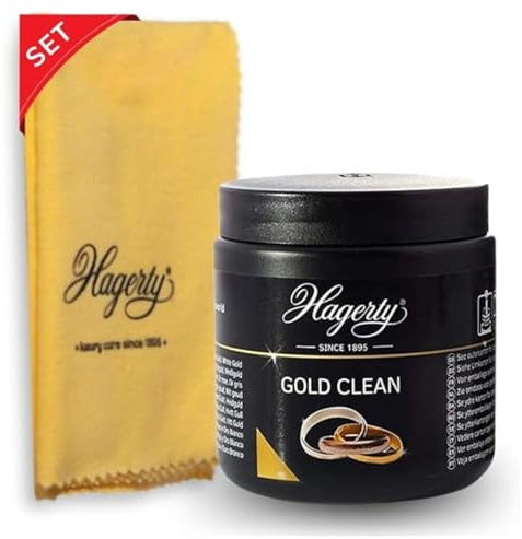 Hagerty Set Gold Clean Goldbad + Gold Cloth Goldputztuch zur Reinigung von Gelbgold Weißgold Rosegold Rotgold I Effektiver Goldschmuck Reiniger und Poliertuch für erneuerten Glanz und Pflege
