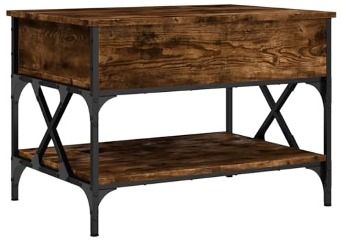 vidaXL Soffbord rökfärgad ek 70x50x50 cm konstruerat trä och metall, vardagsrumsbord, vardagsrumsmöbel, bord med förvaring, vardagsrumsmöbler