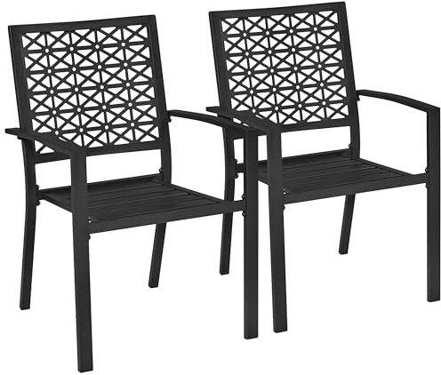 Yaheetech Juego de 2 Sillas de Jardín de Acero con Respaldo Decorativo Estampado Diseño de Malla para Terraza Balcón Patio Carga 136kg 58 x 59,5 x 89cm Sillas Cocina Metal