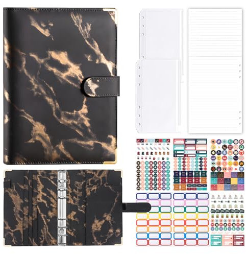 homicozy Budget Binder A5, 90 Seiten PU Leder Reisetagebuch Notizbuch, Budgetplaner Haushaltsbuch mit PVC Geldbeutel Organizer, 6 Etiketten Aufkleber, Geld Organizer Sparbuch, Cash Stuffing Startset
