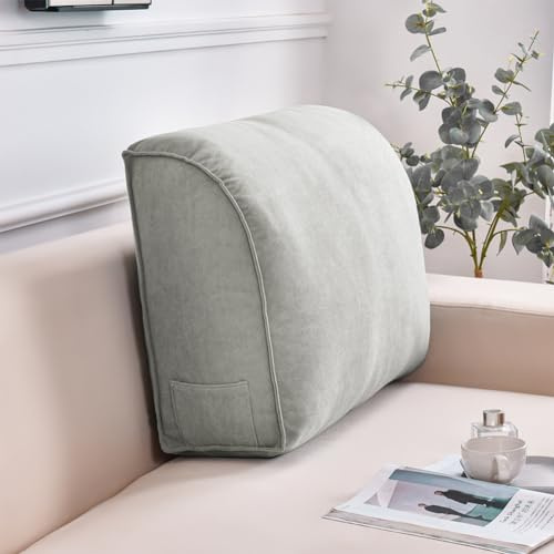 GeRRiT Extra Thick Sofa Back Cushion Wedge Pillow,Large Back Lumbar Support Reading Pillow,Waist Support Pillow Headboard Cushion with Removable Cover (Ash Grey,60x45x20cm)