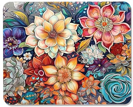 BOLELAW Kompaktes Mauspad 24 x 20 cm - rutschfeste Gummibasis & Robuste Stichnaht für Laptop, Büro und Homeoffice, Ölgemälde-Blumen