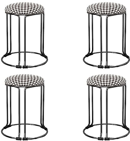 Stapelhocker aus schwarzem Metall mit rutschfester Fußmatte, stapelbar, rund, Barhocker für Bar, Küche, Wohnzimmer, Büro, platzsparende Esszimmerstühle, rückenfrei, Metallbeinhocker, 4 Stück