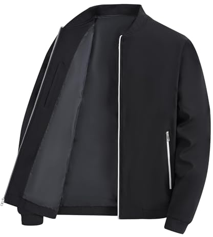 YuKaiChen Übergangsjacke Herren Leichte Jacke Freizeit Vier Jahreszeiten Bomberjacke mit Reißverschlusstaschen Größe S Schwarz