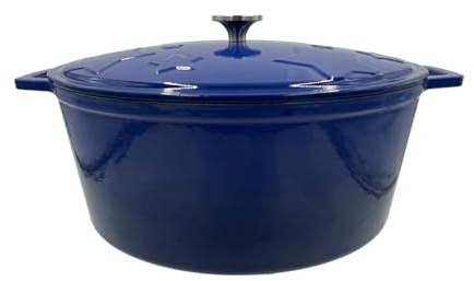 Grillfürst Dutch Oven Sternentöpfchen 7,8 Liter - Blauer Gusseisen Bräter mit Henkeln und pflegeleichter Emaillierung, ovaler Schmortopf für Grill und Herd