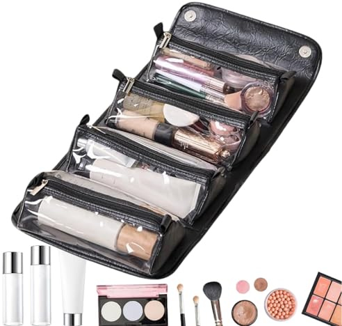 Neceser compacto de viaje, encantadoras y elegantes, bolsa organizadora de maquillaje de viaje, pequeña bolsa de higiene colorida para cosméticos, artículos de tocador y accesorios de viaje ( ,