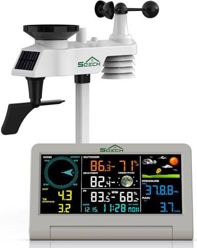 SQECH Weather Station,Weather Stations Wireless Indoor Outdoor with 7-in-1 Outdoor Sensor,Home Weather Station with Weather Forecast,Temp&Humidity,Rain Gauge,Wind,Moon Phase,Calendar,Alarm Clock