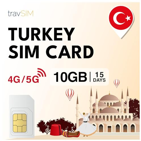 travSIM Tarjeta SIM de Turquía | 15 días – 10 GB de Datos SIM | Datos de Alta Velocidad 5G/4G | Acceso Ilimitado a Internet para Google, Facebook, Whatsapp, Instagram y más