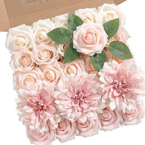 CNANRNANC Ramo de flores artificiales de seda, dalia rosa, arreglos florales sintéticos, boda, hogar, fiesta, decoración de mesa (el nuevo rosa)