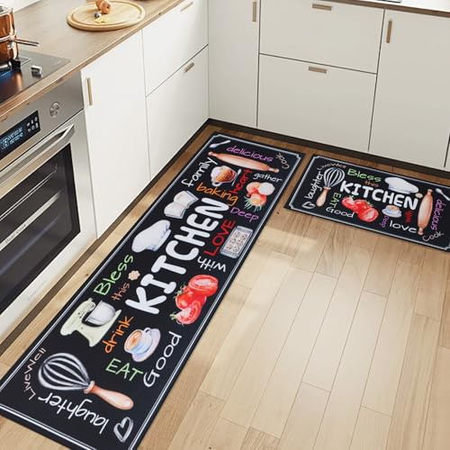 LHHMZ 2 Pcs Alfombras y Tapetes de Cocina, Alfombrillas de Cocina Antideslizantes para Cocina, Pasillo, y Comedor, 40x60cm + 40x120cm