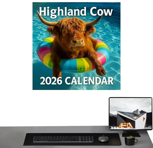 Calendario 2026-20,27 con calendario da parete per Highland Cow gennaio, dicembre, planner mensile con carta spessa, decorazione per casa colonica per insegnanti, studenti, ufficio, dormitorio