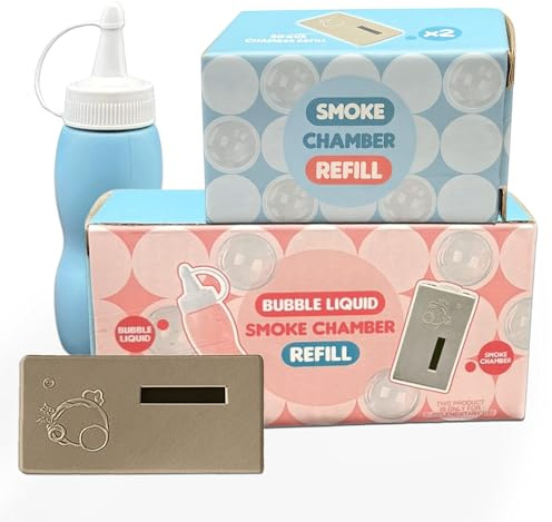 Bubble Machine Refill Solution & Smoke Pack – Extra Bubble Liquid Pack for Kids Magic Bubble Gun Wand, Long-Lasting Fog Bubbles for Parties, Birthdays & Outdoor Play
